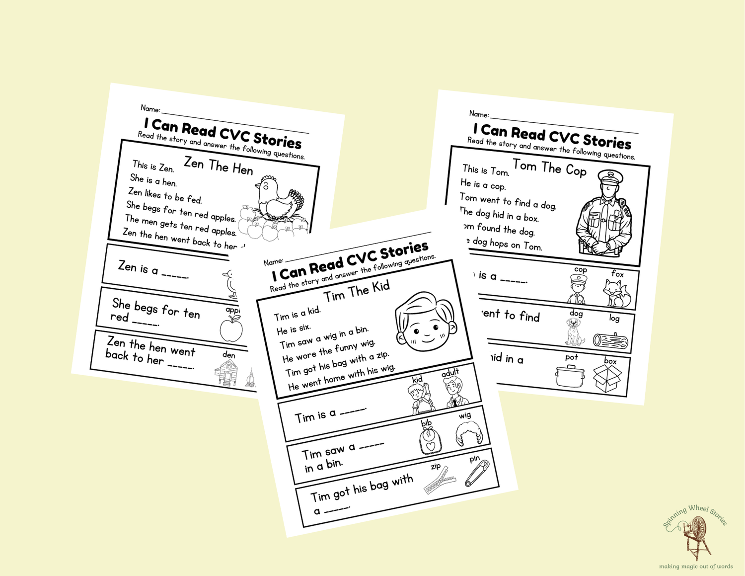 3-pack of Read and Write CVC worksheets