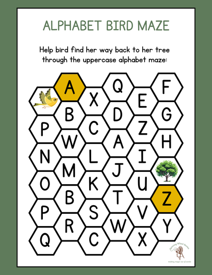 Tree and Bird printable activity packet cover