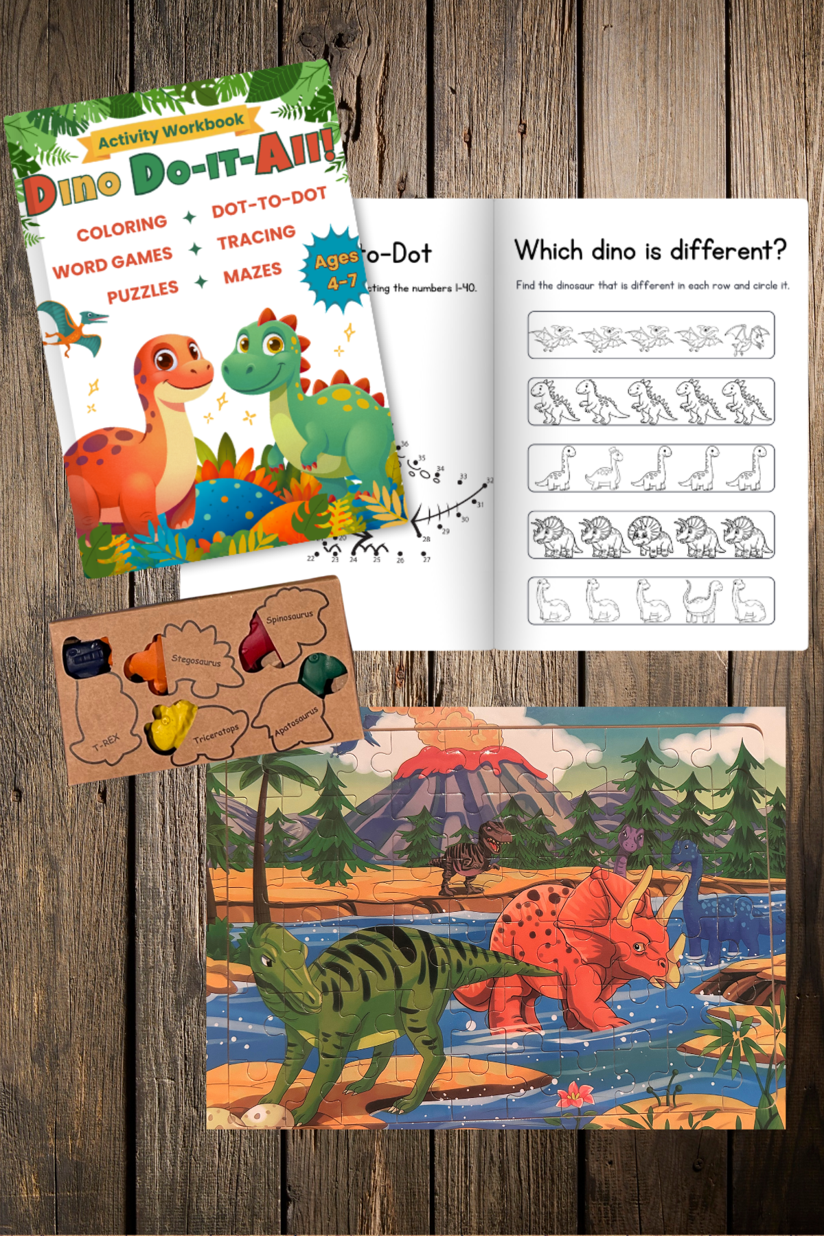 Dino-Do-It-All Activity set: Workbook, Puzzle, and Dino Crayons (Pre-order)