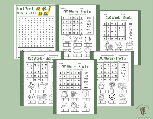 Short Vowel Worksheet Packet