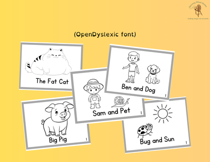 Dyslexia-friendly printable CVC early reader books in OpenDyslexic font